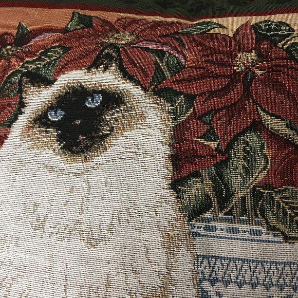 Christmas Tabby Cat Tapestry Pillow Poinsettias Holiday 16" x 16" Square Fashion - Picture 12 of 16